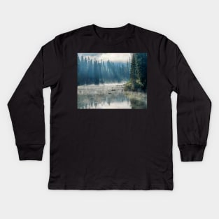 Emerald Lake Misty Sunrays Banff BC British Columbia Canada Reflection Kids Long Sleeve T-Shirt